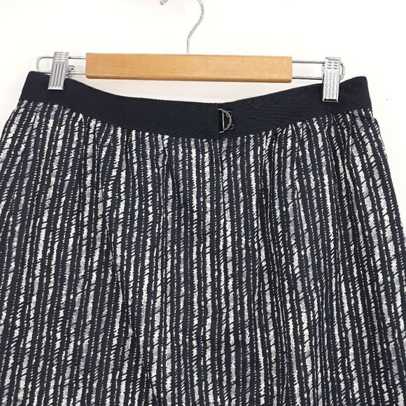 Ann Taylor Loft Linen Mini A-line Skirt Vertical Striped Ribbon Waist Blk Sz 8 - Picture 7 of 12